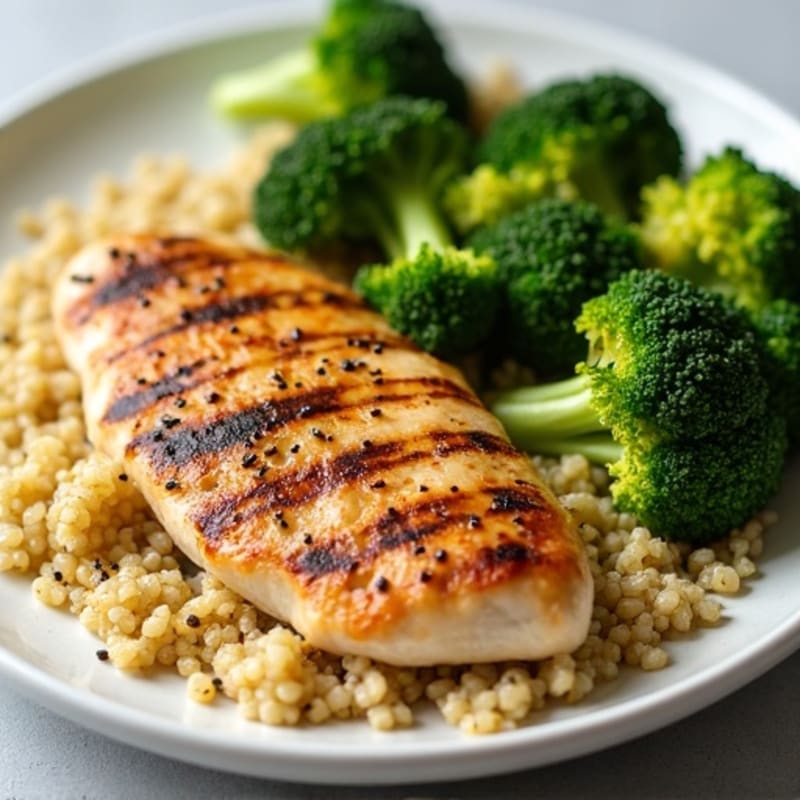 Grilled Chicken Breast with Quinoa and Roasted Broccoli