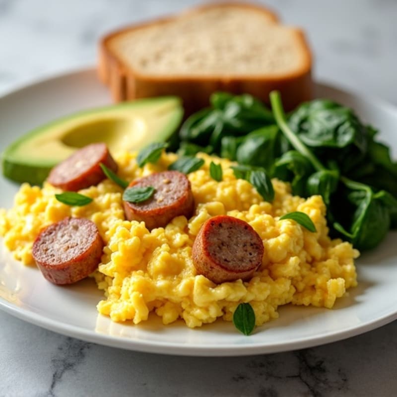 Scrambled Egg Whites with Chicken Sausage and Spinach