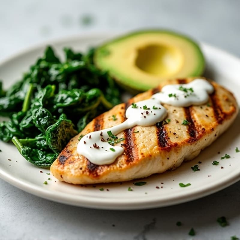 Grilled Chicken Breast with Garlic Sautéed Spinach
