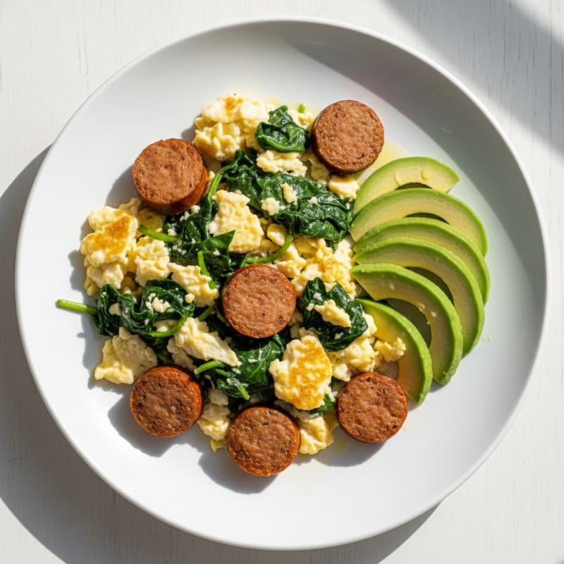 Egg White Scramble with Spinach and Turkey Sausage