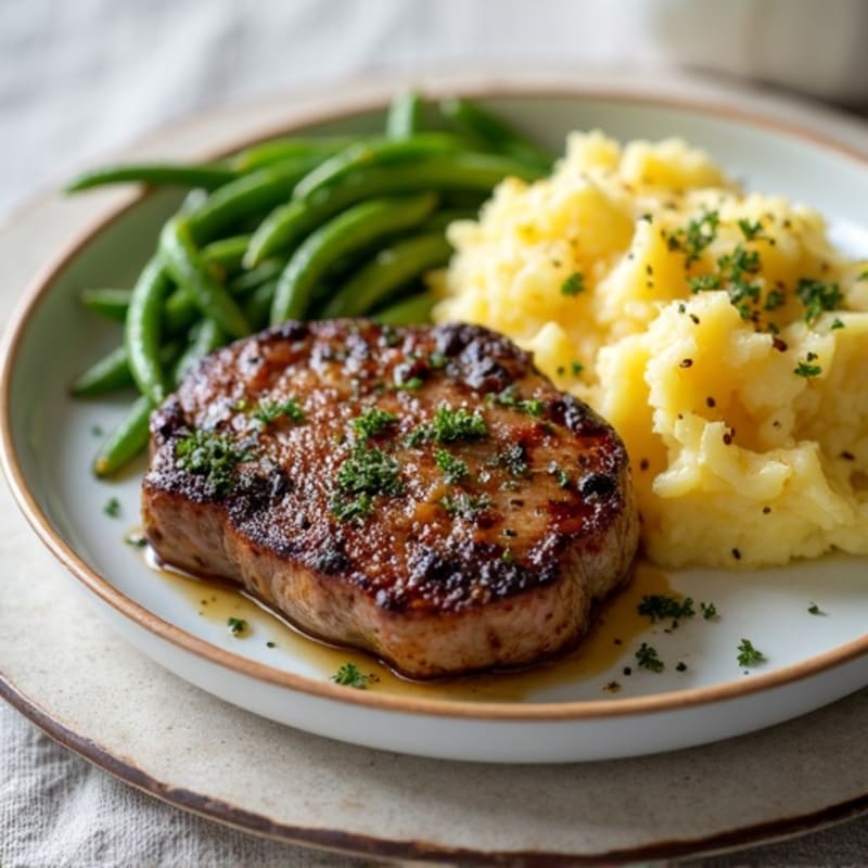 Herb-Crusted Pan-Seared Steak with Roasted Garlic Smashed Potatoes