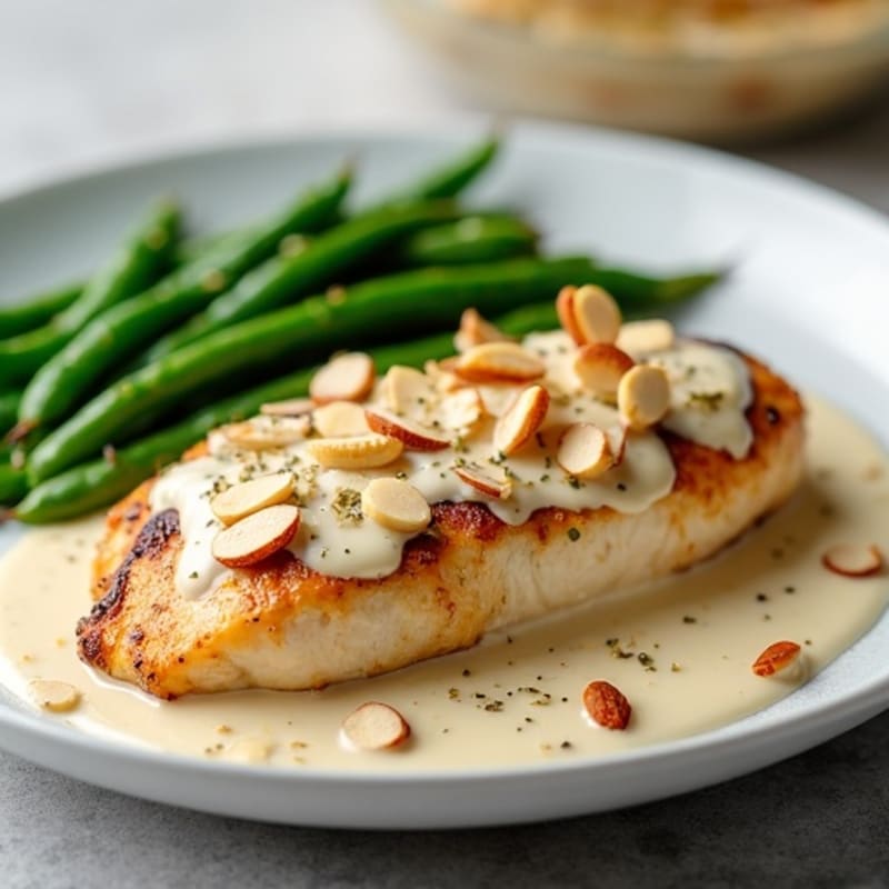 Creamy Chicken with Toasted Almonds and Roasted Green Beans