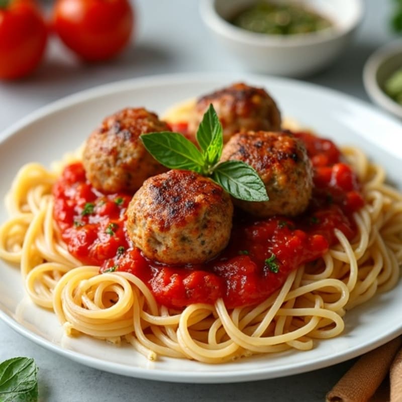 Lean Turkey Meatballs with Whole Wheat Spaghetti and Fresh Tomato Sauce
