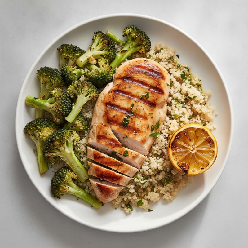 Grilled Chicken Breast with Quinoa and Roasted Broccoli
