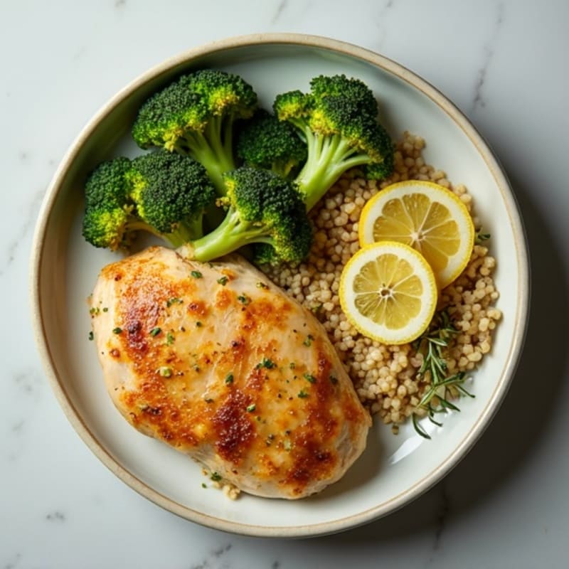 Lemon Herb Roasted Chicken with Roasted Broccoli and Fluffy Quinoa