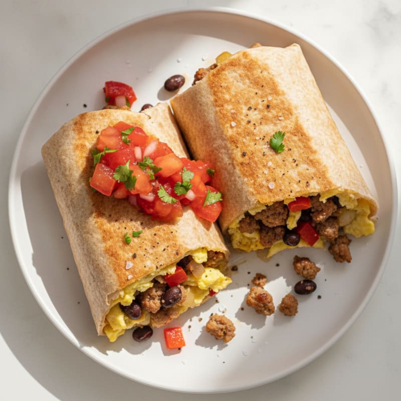 Hearty Sausage Breakfast Burrito with Salsa