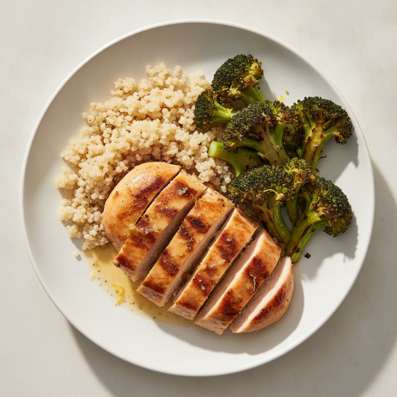 Grilled Chicken Breast with Quinoa and Roasted Broccoli