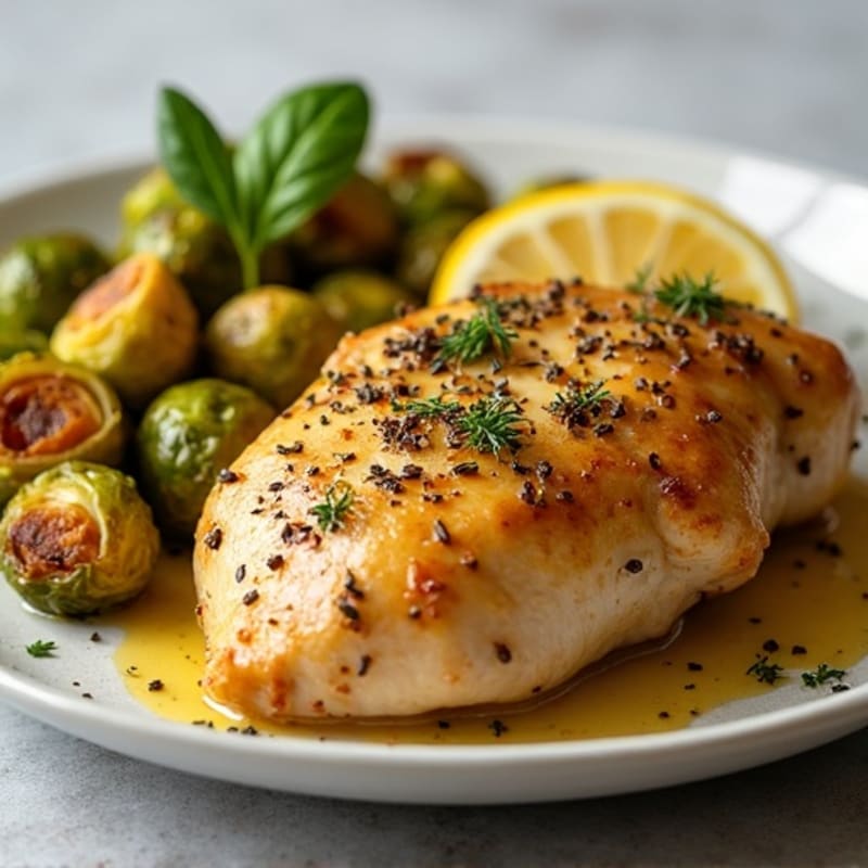 Lemon Herb Roasted Chicken and Crispy Brussels Sprouts