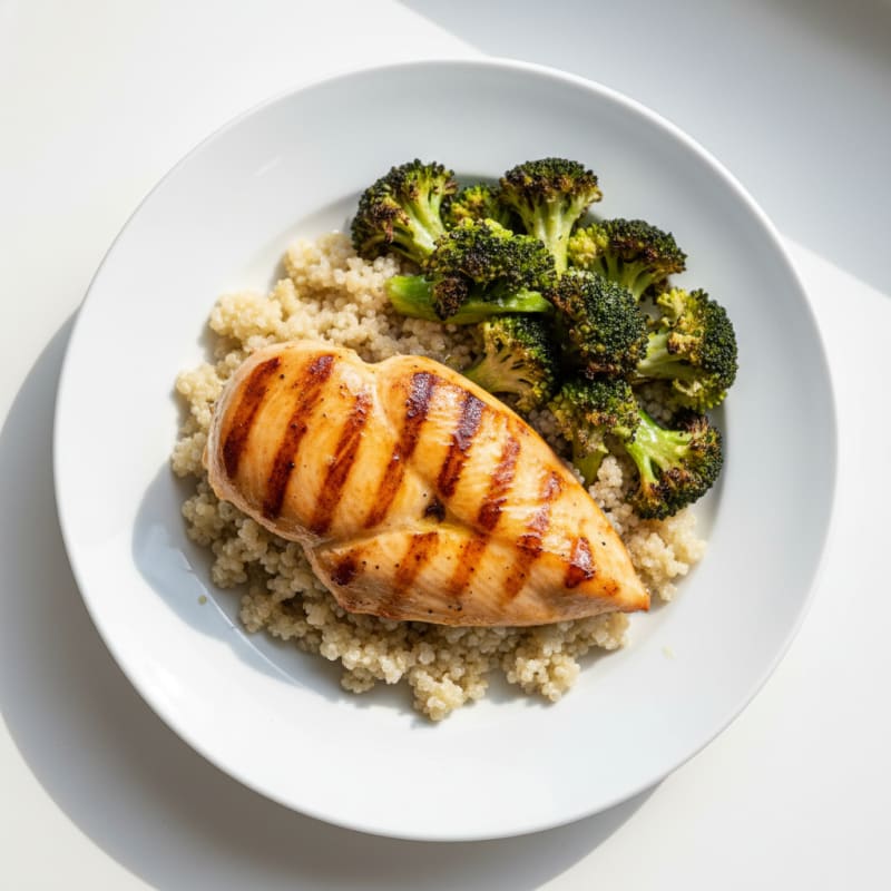 Grilled Chicken Breast with Quinoa and Roasted Broccoli