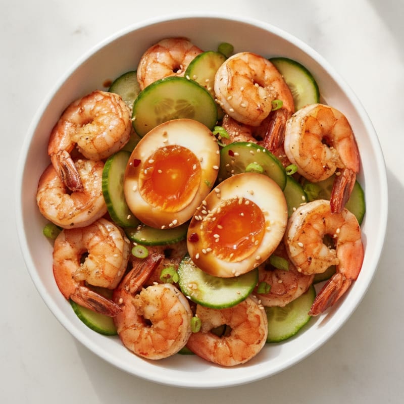 Soy-Marinated Jammy Eggs with Ginger Shrimp