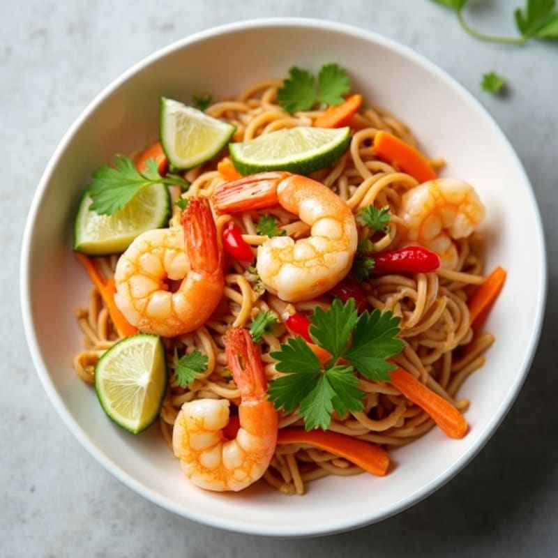 Shrimp with Peanut Lime Noodles and Crisp Veggies