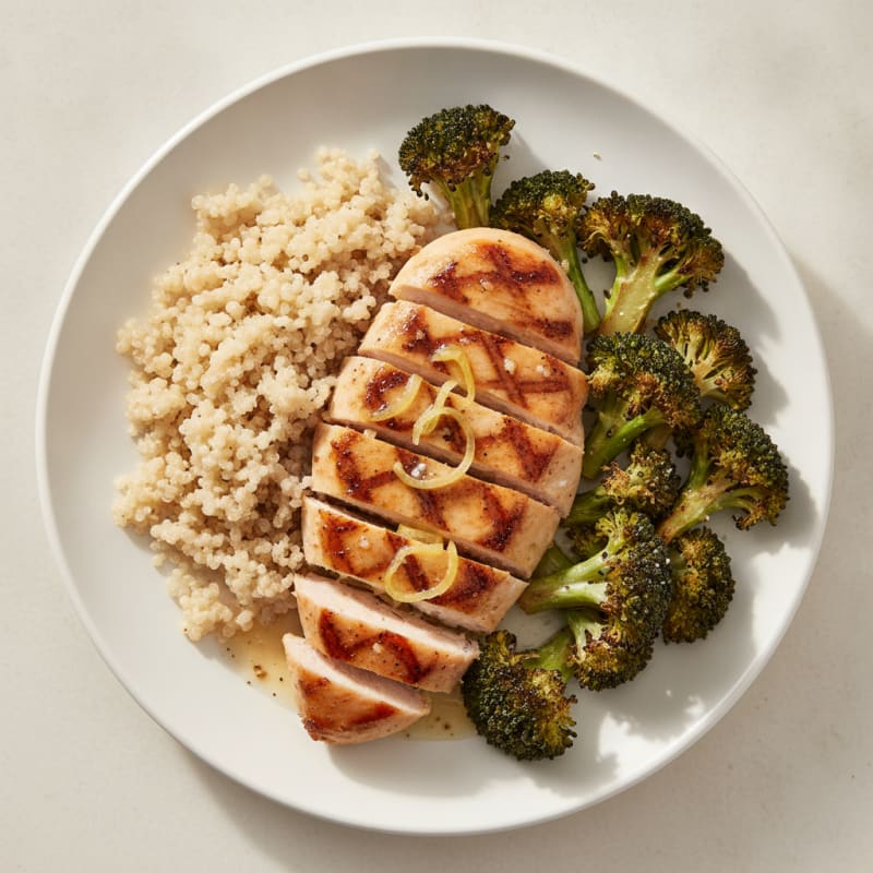 Grilled Chicken Breast with Quinoa and Roasted Broccoli