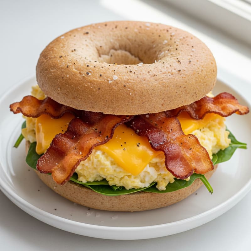 Crispy Bacon and Egg Bagel Sandwich