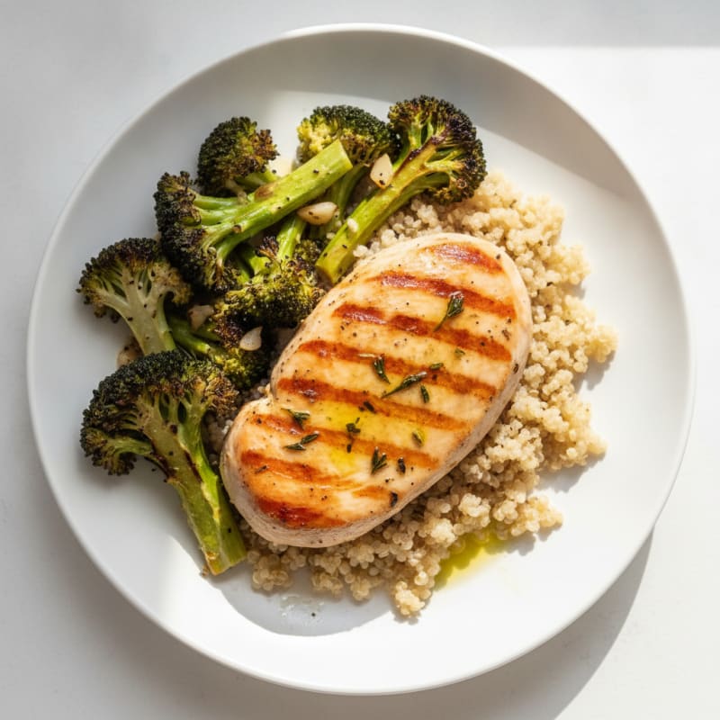 Grilled Turkey Breast with Roasted Broccoli and Quinoa