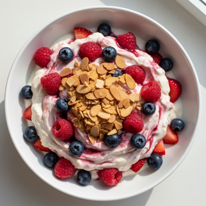 Creamy Greek Yogurt Protein Parfait with Almonds and Mixed Berries