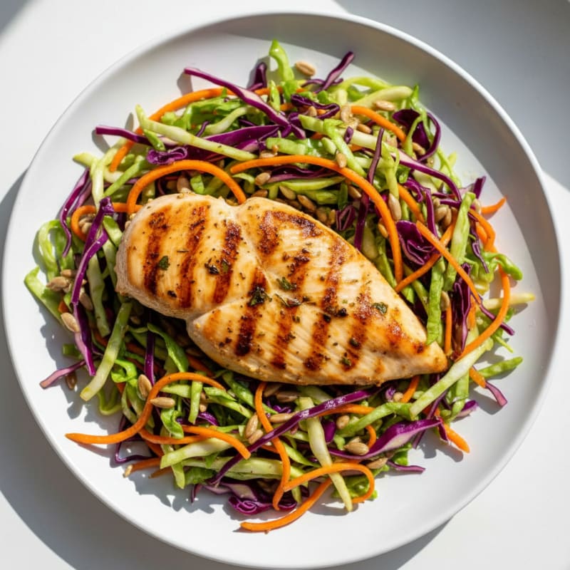 Grilled Chicken Breast with Crunchy Cabbage Slaw