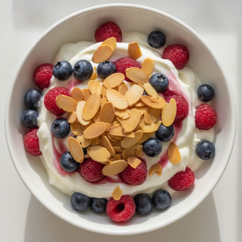 Greek Yogurt Protein Parfait with Mixed Berries and Almonds