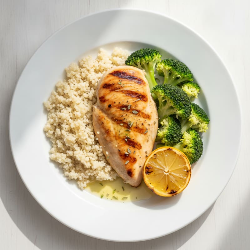 Grilled Chicken Breast with Quinoa and Steamed Broccoli