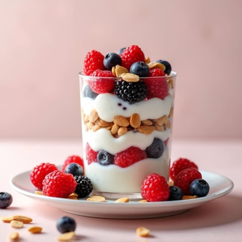 Greek Yogurt Parfait with Mixed Berries and Almond Crunch