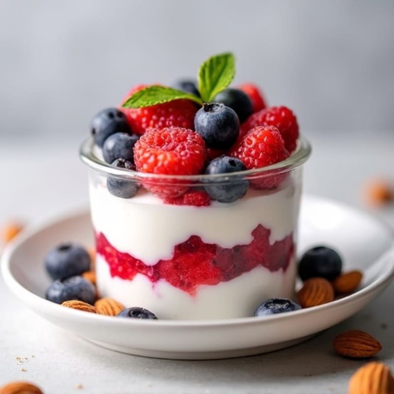 Greek Yogurt Protein Parfait with Mixed Berries and Almonds