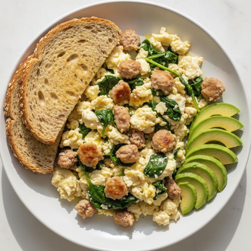 Egg White and Turkey Sausage Scramble with Spinach