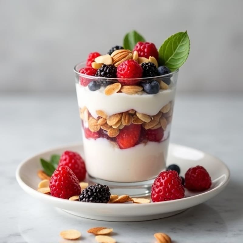 Greek Yogurt Protein Parfait with Mixed Berries and Almonds