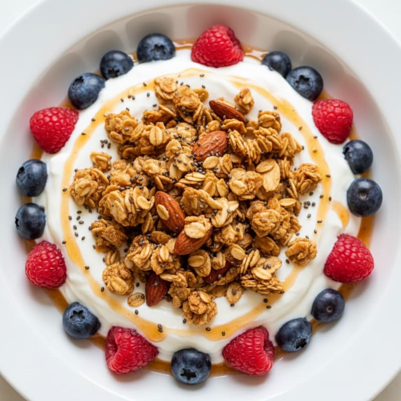 Greek Yogurt Parfait with Mixed Berries and Crunchy Almond Granola