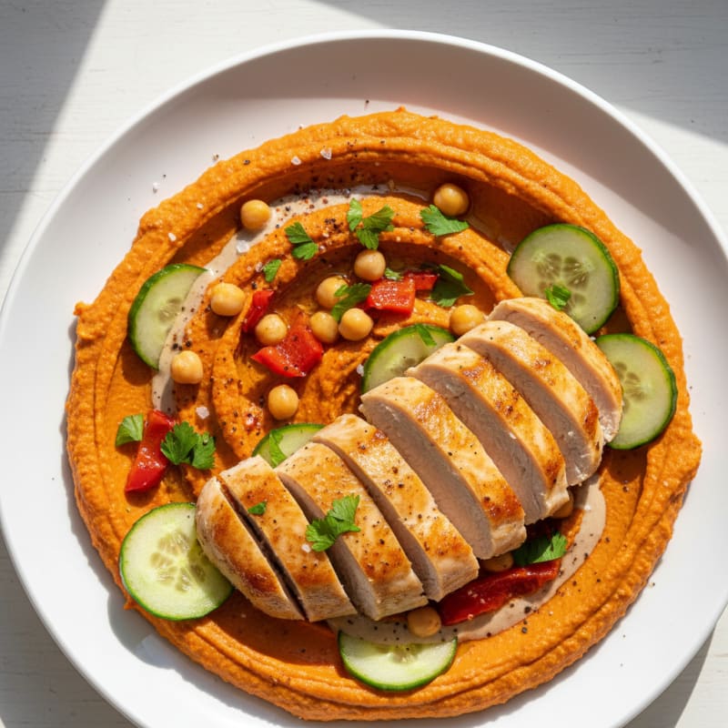 Creamy Roasted Red Pepper Hummus Platter