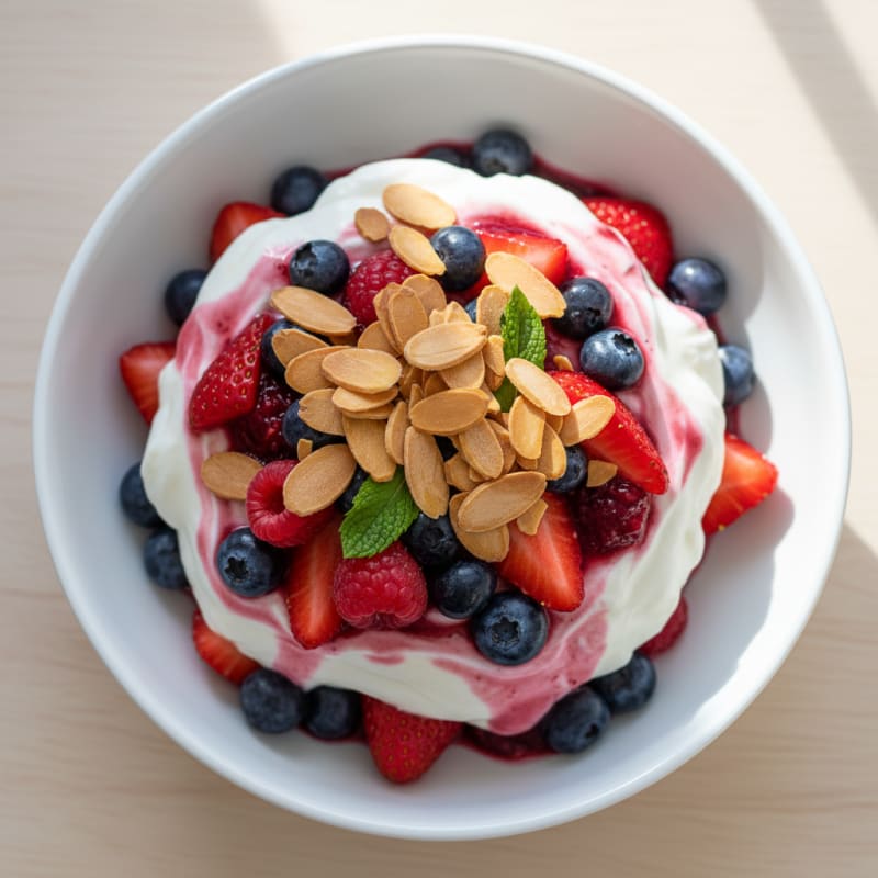 Greek Yogurt Protein Parfait with Mixed Berries and Almonds