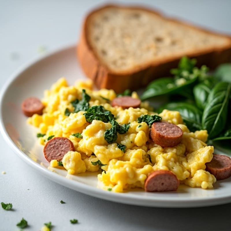 Egg White Scramble with Turkey Sausage and Spinach