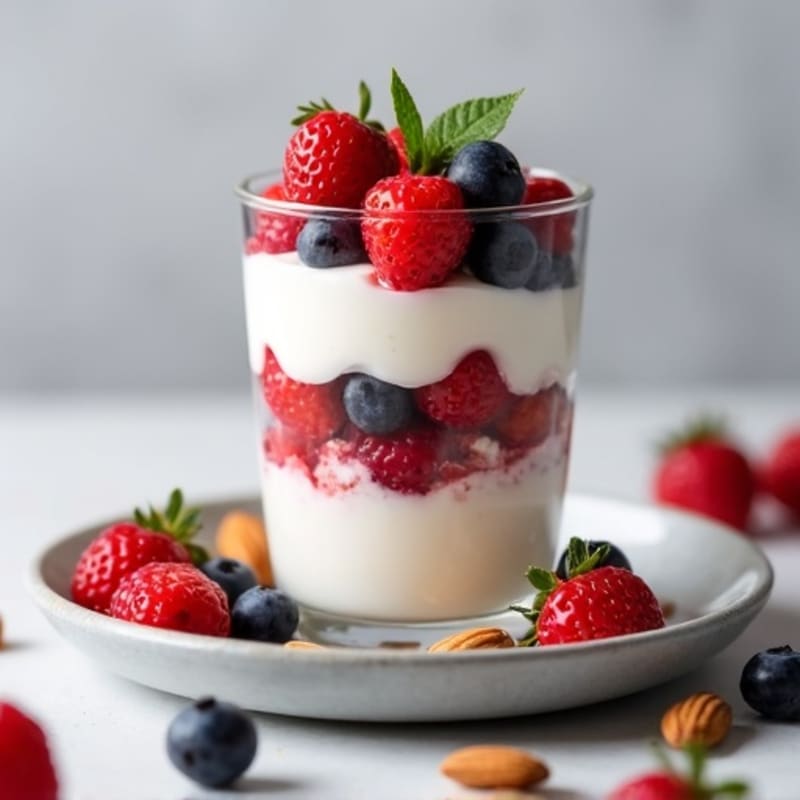 Greek Yogurt Protein Parfait with Mixed Berries and Almonds