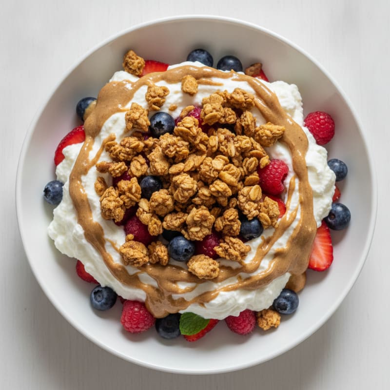 Greek Yogurt Protein Parfait with Mixed Berries and Almond Butter
