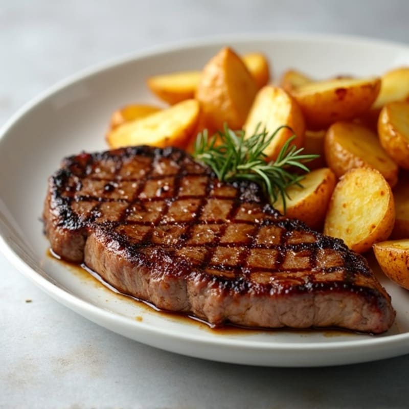 Pan-Seared Steak with Crispy Roasted Garlic Potatoes