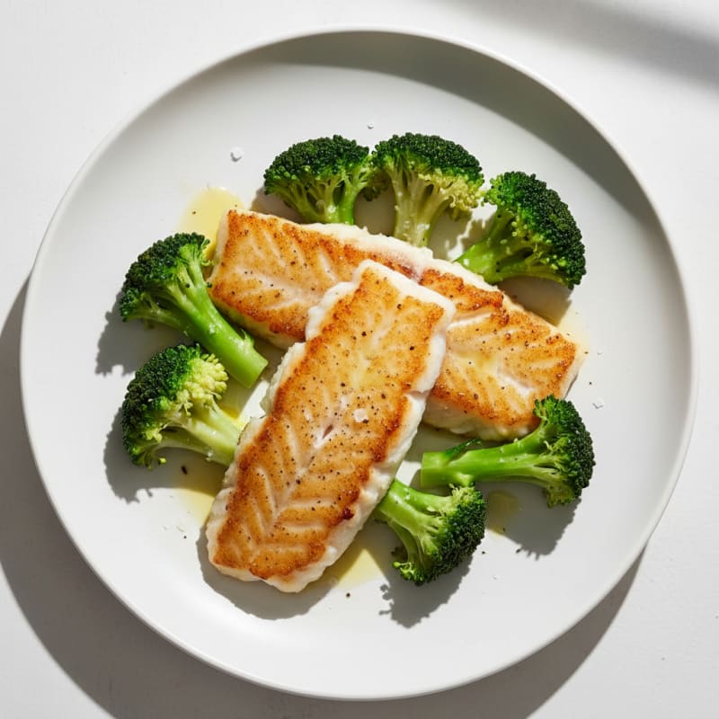 Seared Cod with Steamed Broccoli and Lemon