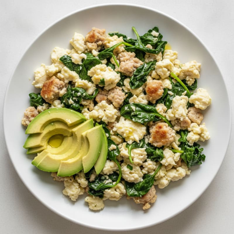 Egg White and Turkey Sausage Scramble with Spinach