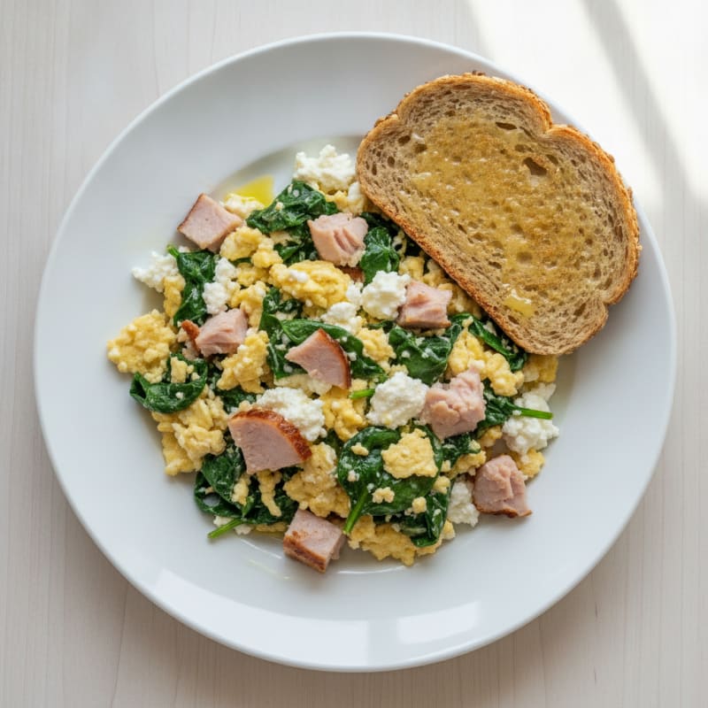 Cottage Cheese Scramble with Spinach and Smoked Turkey