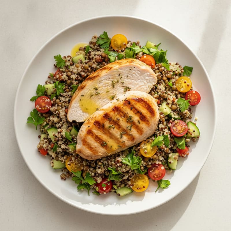 Grilled Turkey Breast with Lentil Quinoa Salad