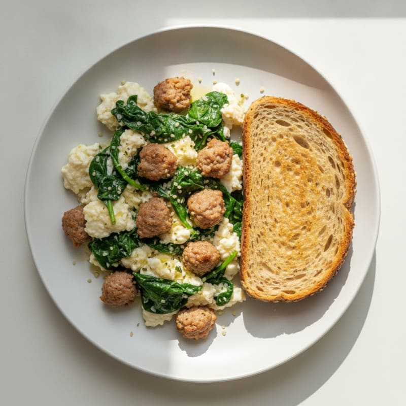 Egg White and Spinach Scramble with Turkey Sausage