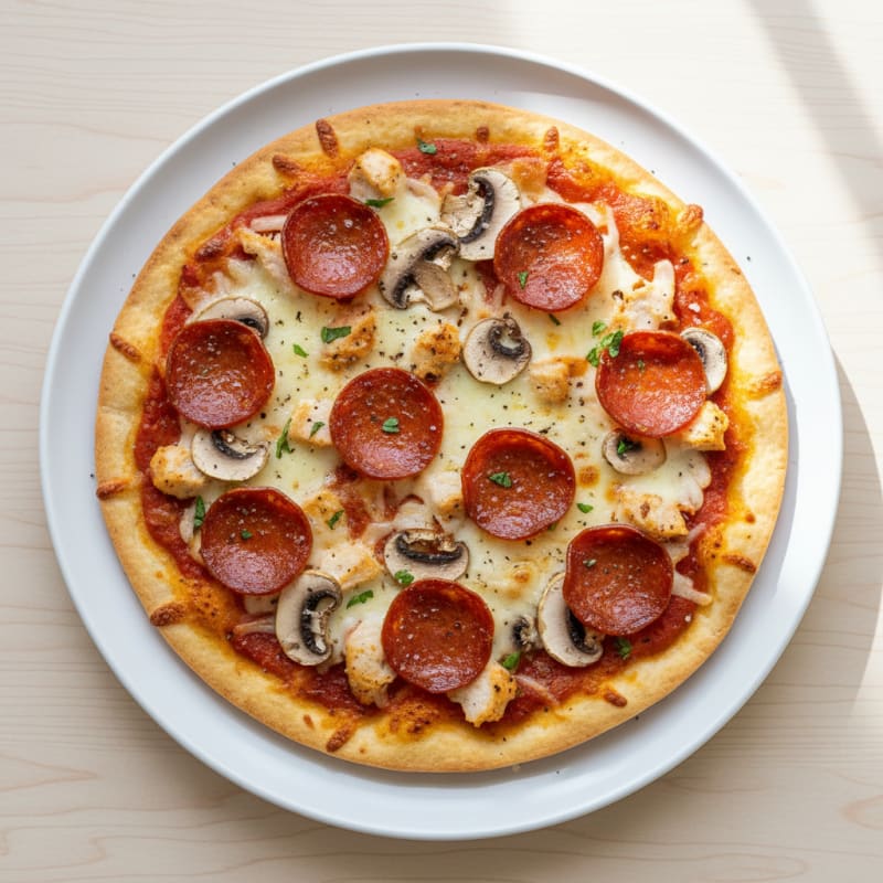 Crispy Pepperoni and Mushroom Pizza