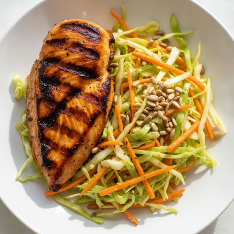 Grilled Chicken Breast with Crunchy Cabbage Slaw