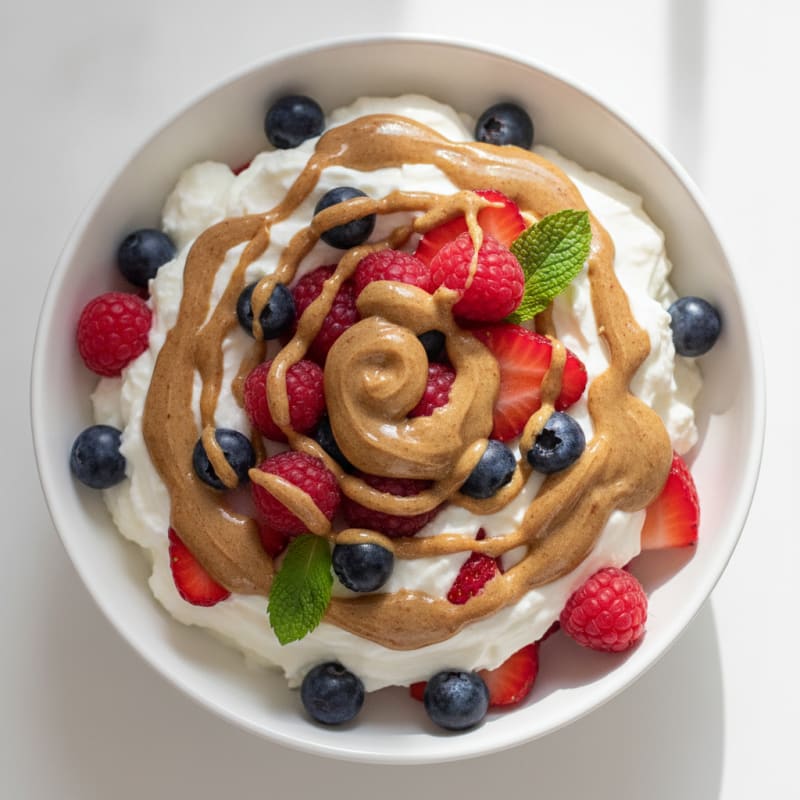 Greek Yogurt Protein Parfait with Mixed Berries and Almond Butter