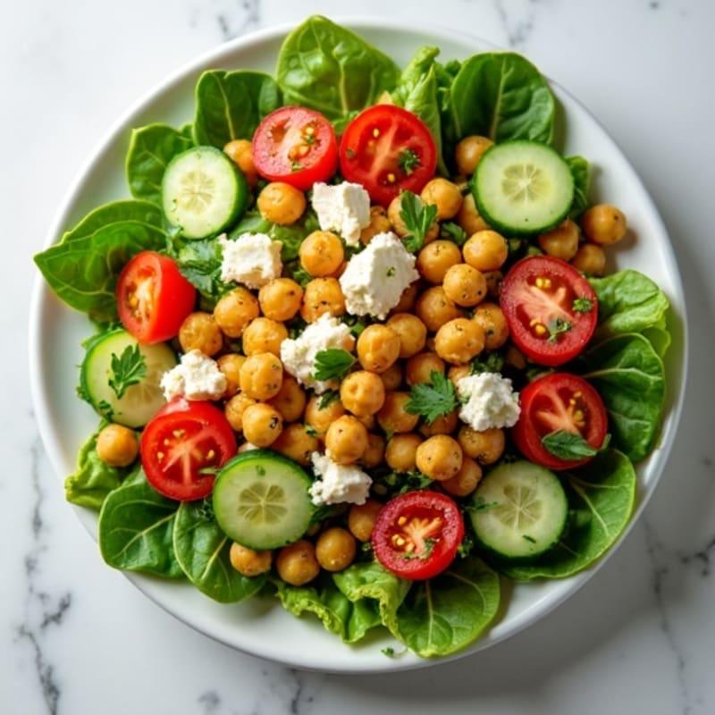Crispy Chickpea and Fresh Greens Salad with Zesty Lemon Herb Dressing