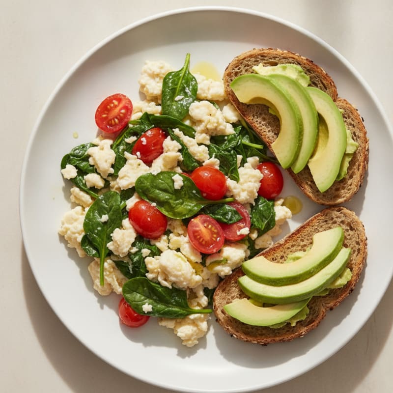 Egg White and Spinach Scramble with Cherry Tomatoes