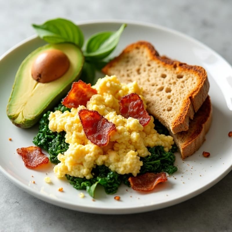 Egg White and Spinach Scramble with Turkey Bacon