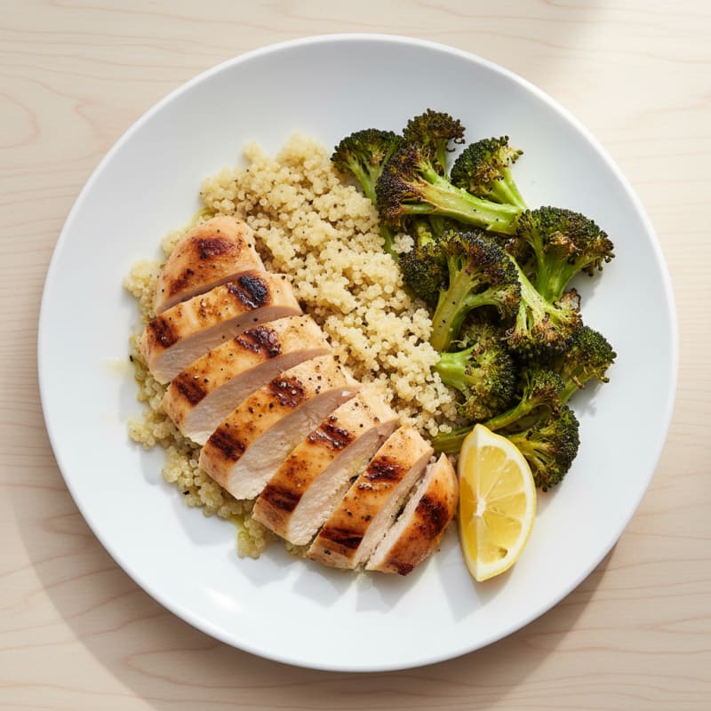 Grilled Chicken Breast with Quinoa and Roasted Broccoli