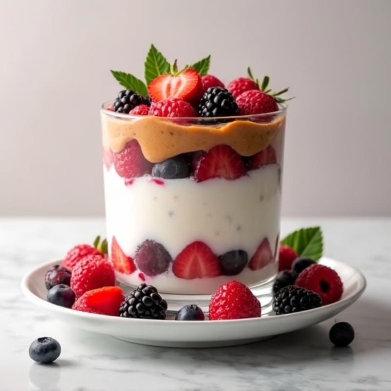 High-Protein Greek Yogurt Parfait with Mixed Berries and Almond Butter
