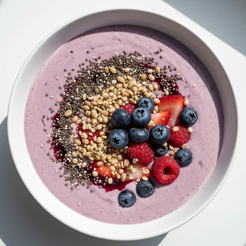 Silky Tofu Protein Smoothie Bowl with Chia and Berries
