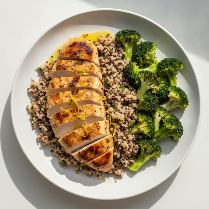 Grilled Chicken Breast with Quinoa and Steamed Broccoli
