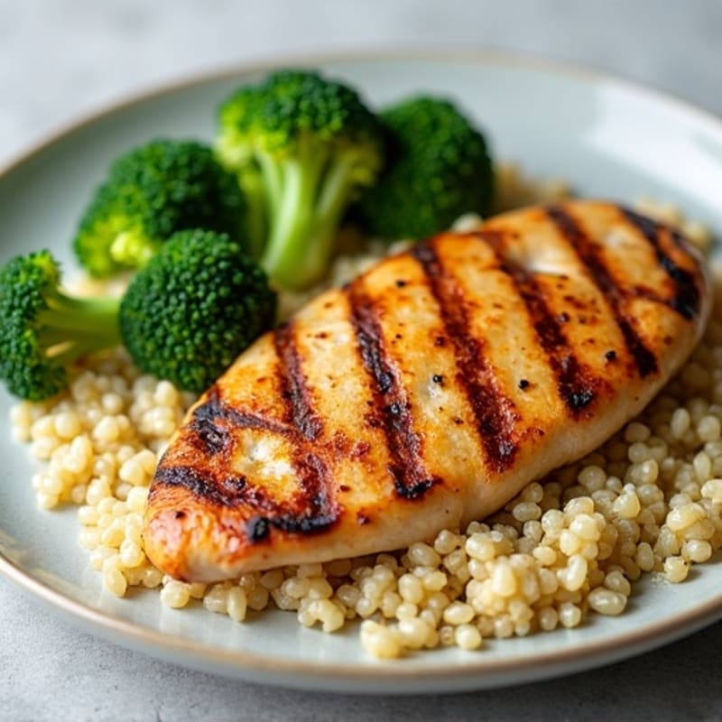 Grilled Chicken Breast with Quinoa and Steamed Broccoli
