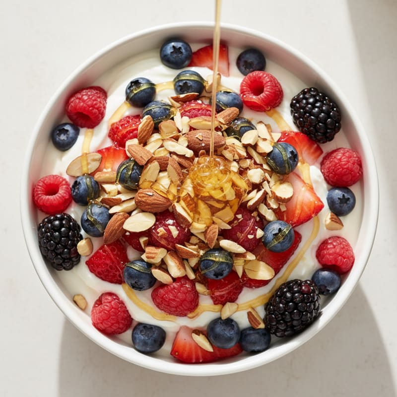 Greek Yogurt Protein Parfait with Mixed Berries and Almonds